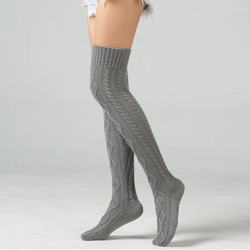 Knitted knee over foot warm leg socks knitted yarn warm knee pads double diamond shaped floor socks