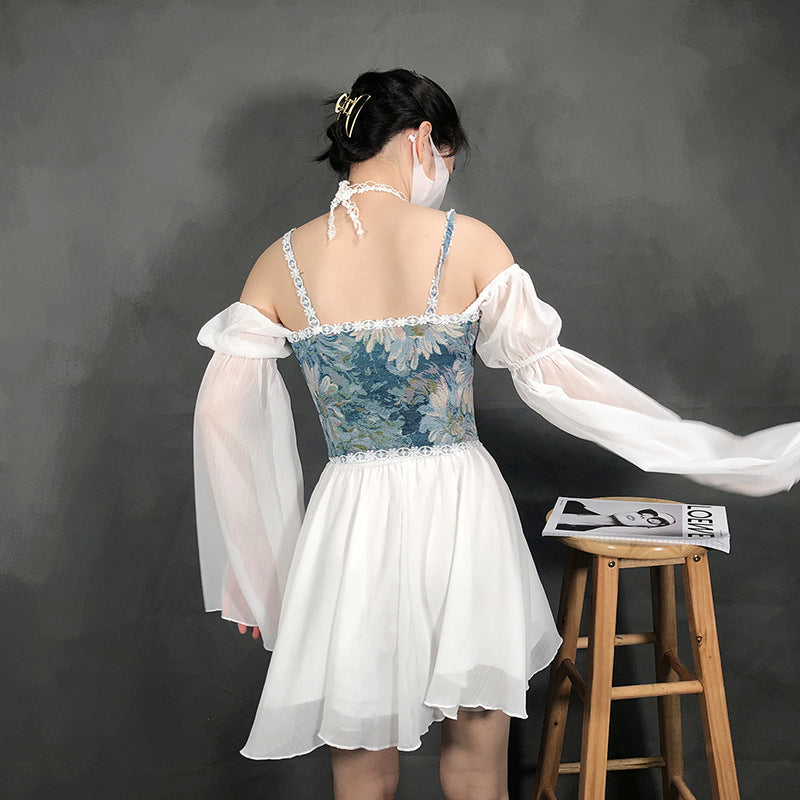 Autumn And Winter Women's French Retro Oil Painting Jacquard Embroidery Camisole Fishbone Shapewear Lace Lace-Up Corset
