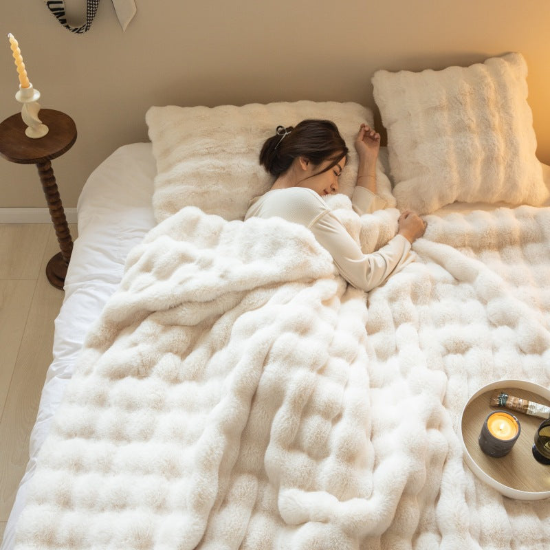 Double-Sided Rabbit Fleece Blanket – Plush, Soft, and Seriously Cozy