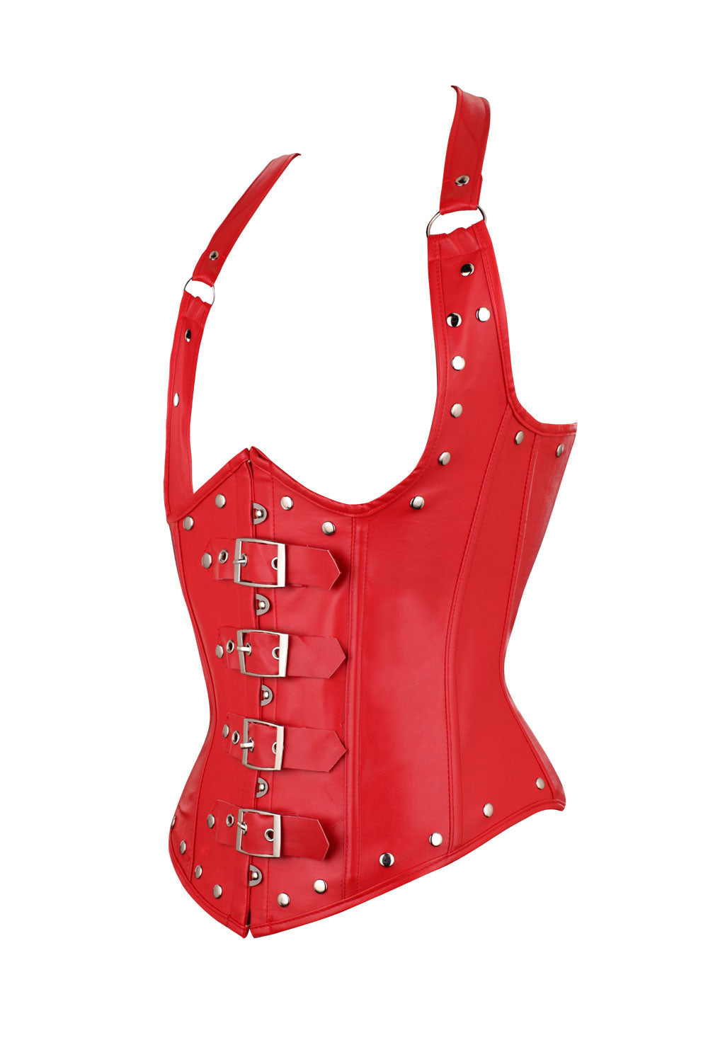 Halter Corset Sexy Belly Corset Leather Punk Rivet Sun Button Goth Shapewear