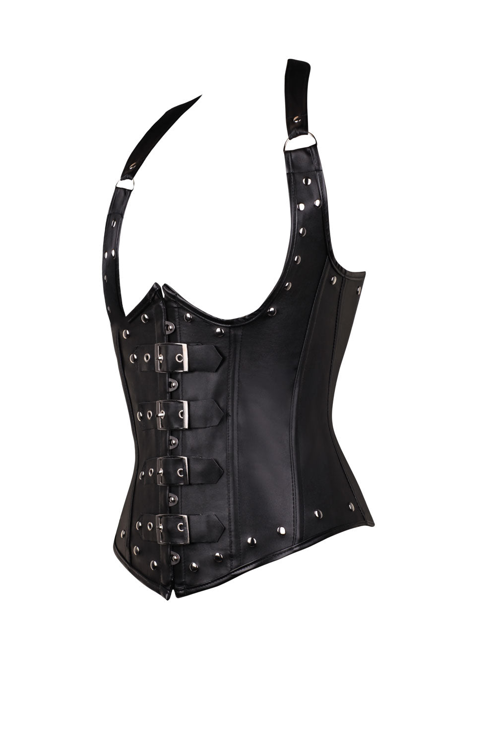 Halter Corset Sexy Belly Corset Leather Punk Rivet Sun Button Goth Shapewear
