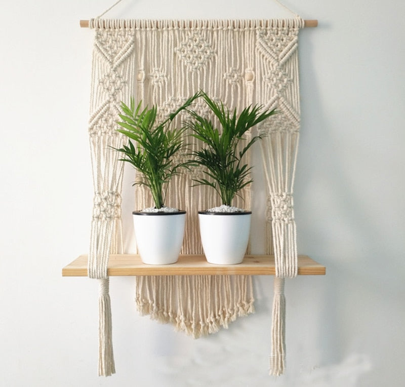 Boho Vibes Macrame Plant Hanger with Shelf
