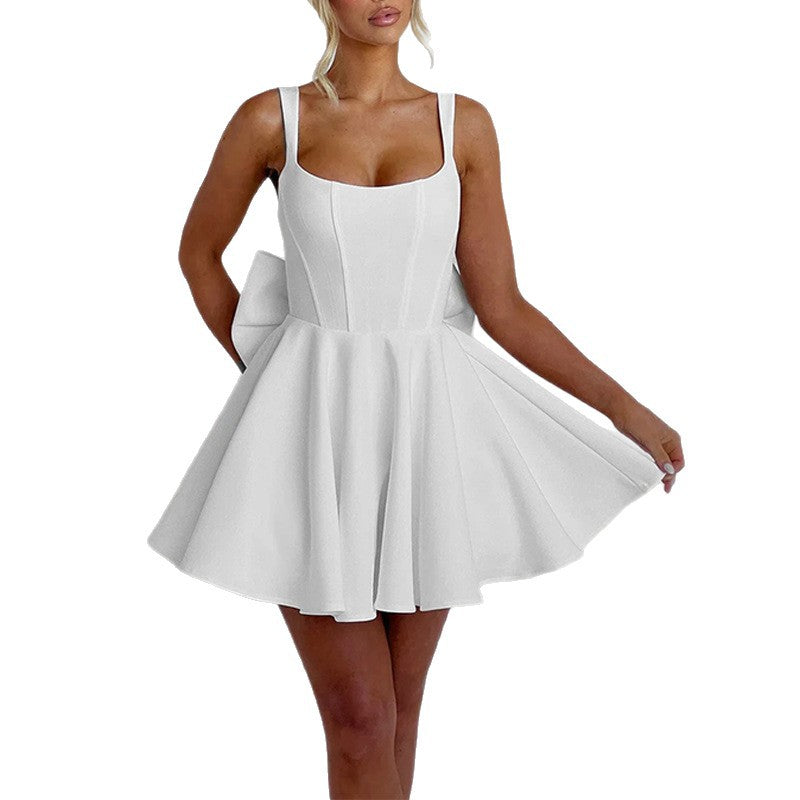 Sweetheart Backless Large Bow Strapless Dress Women's Unique Corset Pattern Splicing Short Skirt