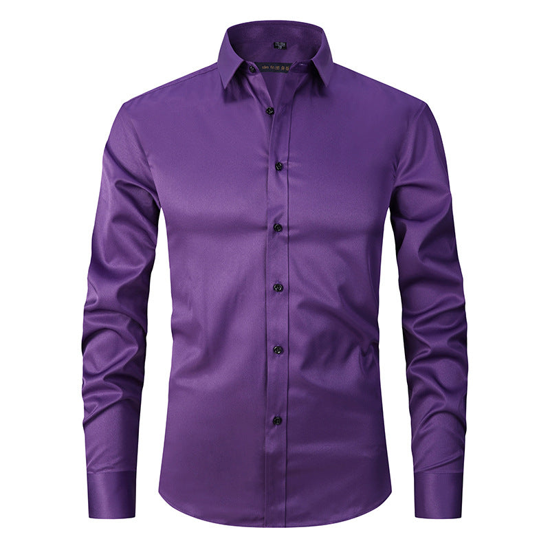 Solid color elastic shirt men's long sleeved cross-border men's fashion shirt men's top slim fit men's clothing