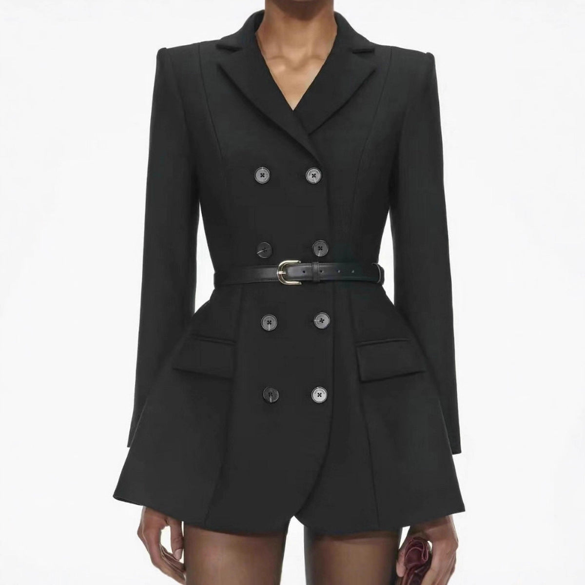 Double breasted black suit women's lace up waist jacket
