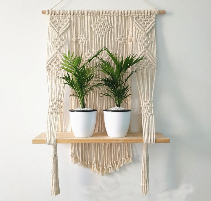Boho Vibes Macrame Plant Hanger with Shelf