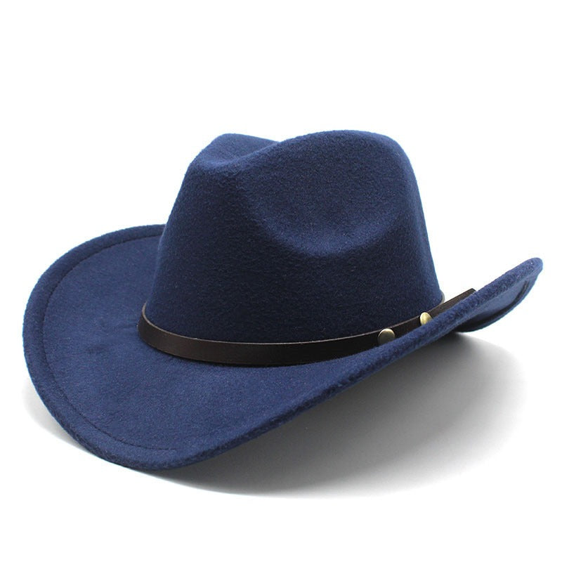 Western United States Denim Hat Felt Hat Mens And Womens Horse Riding Hat Curled Imitation Wool Jazz Hat Denim Hat