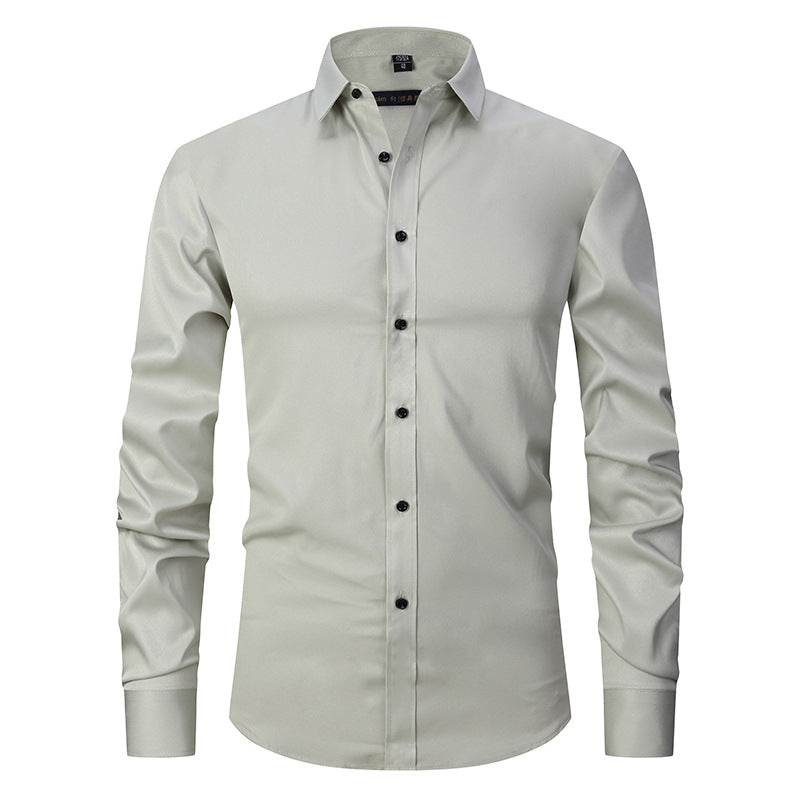Solid color elastic shirt men's long sleeved cross-border men's fashion shirt men's top slim fit men's clothing