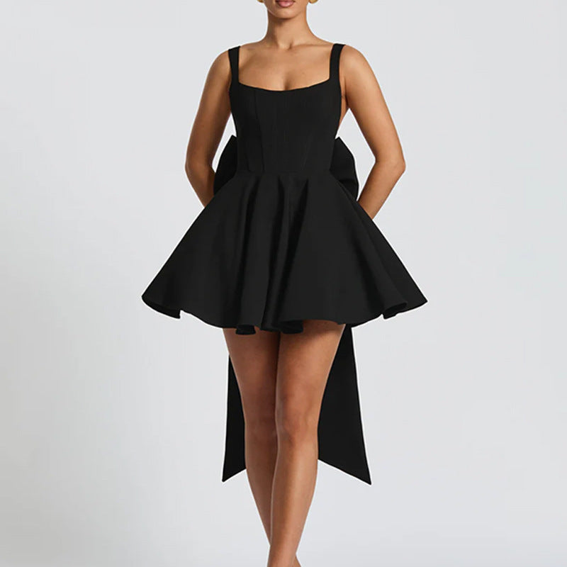 Sweetheart Backless Large Bow Strapless Dress Women's Unique Corset Pattern Splicing Short Skirt