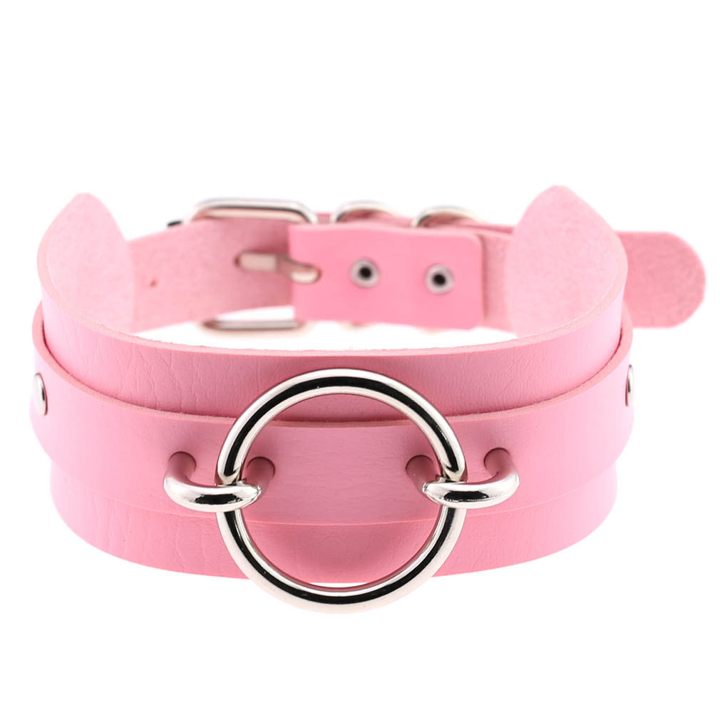 Exaggerated PU Leather Collar Neck Cover Wild O-shaped Necklace Neck Chain