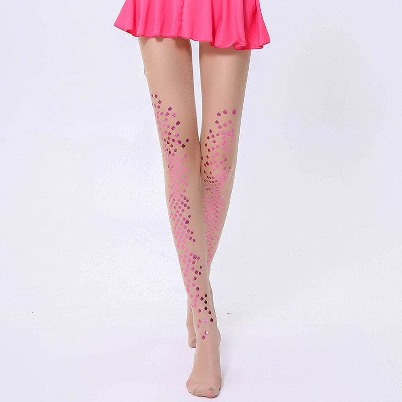 Thin Mermaid Bikini Shiny Pearlescent Nylon No Hook Stockings Hot Silver Print Tattoo Autumn and Winter Socks Women