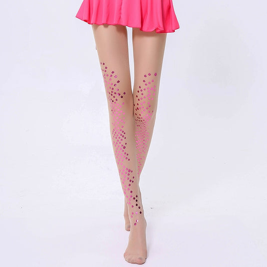 Thin Mermaid Bikini Shiny Pearlescent Nylon No Hook Stockings Hot Silver Print Tattoo Autumn and Winter Socks Women