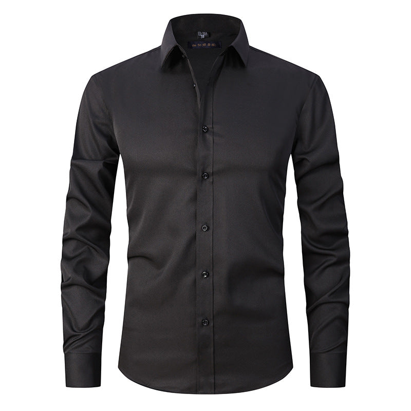 Solid color elastic shirt men's long sleeved cross-border men's fashion shirt men's top slim fit men's clothing