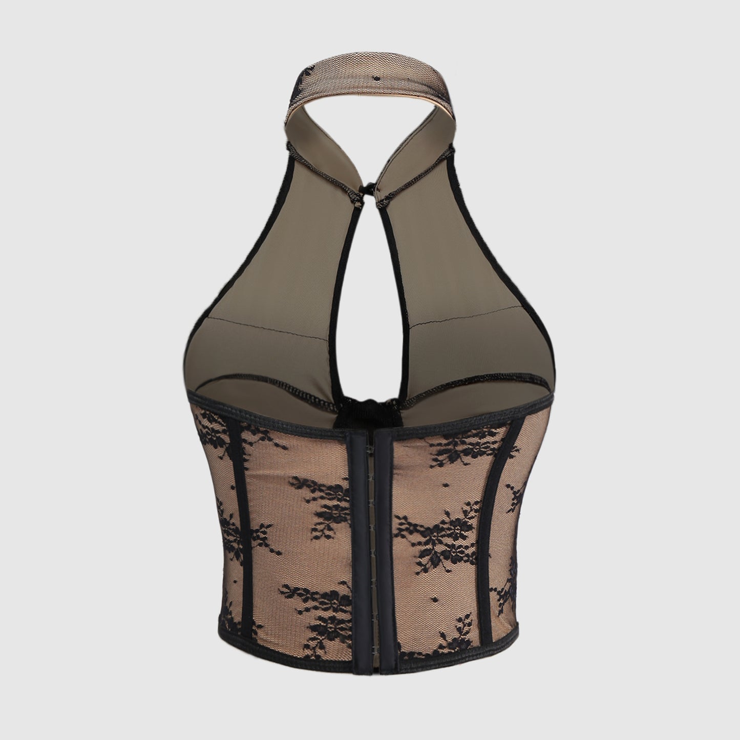 Sexy Lace Chinese Cheongsam Style Halter Button Fitted Corset Backless Hollow Out Crop Top