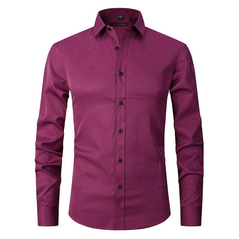 Solid color elastic shirt men's long sleeved cross-border men's fashion shirt men's top slim fit men's clothing