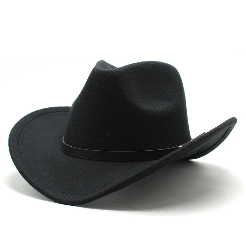 Western United States Denim Hat Felt Hat Mens And Womens Horse Riding Hat Curled Imitation Wool Jazz Hat Denim Hat
