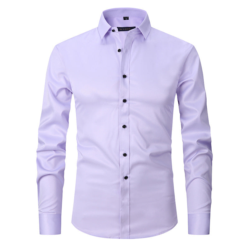 Solid color elastic shirt men's long sleeved cross-border men's fashion shirt men's top slim fit men's clothing