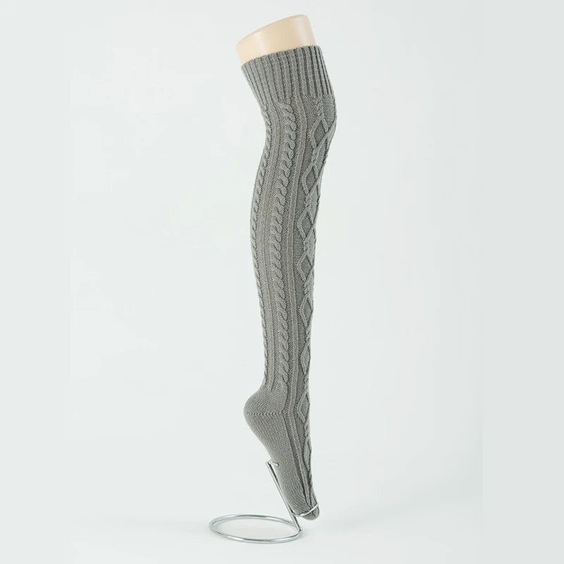 Knitted knee over foot warm leg socks knitted yarn warm knee pads double diamond shaped floor socks