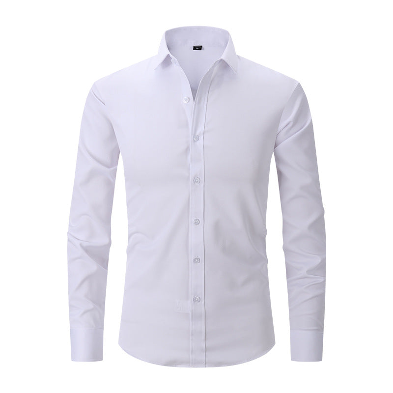 Solid color elastic shirt men's long sleeved cross-border men's fashion shirt men's top slim fit men's clothing