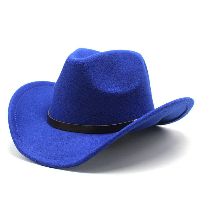 Western United States Denim Hat Felt Hat Mens And Womens Horse Riding Hat Curled Imitation Wool Jazz Hat Denim Hat