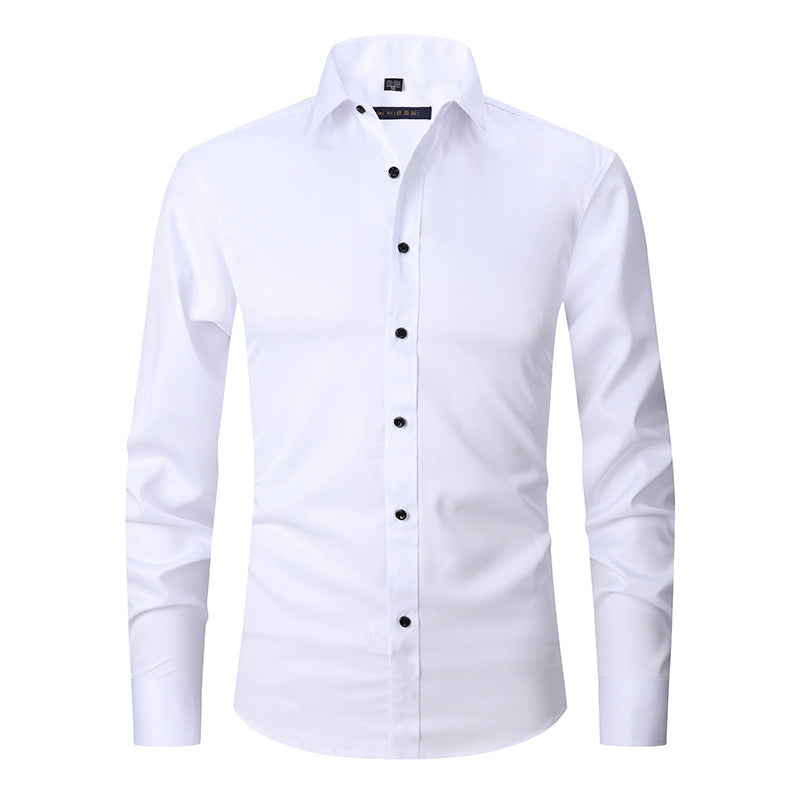 Solid color elastic shirt men's long sleeved cross-border men's fashion shirt men's top slim fit men's clothing