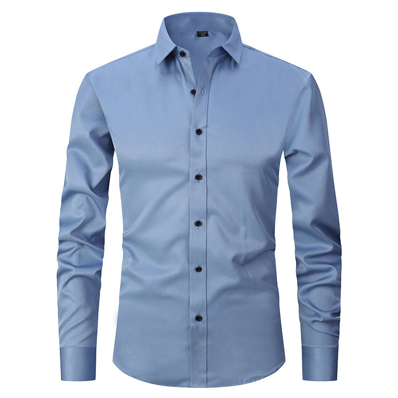 Solid color elastic shirt men's long sleeved cross-border men's fashion shirt men's top slim fit men's clothing