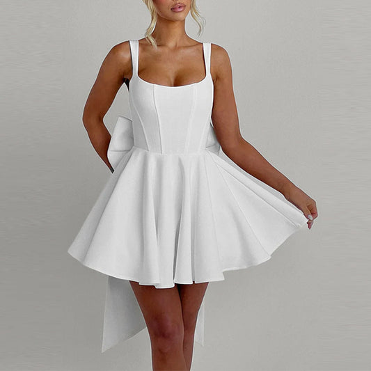 Sweetheart Backless Large Bow Strapless Dress Women's Unique Corset Pattern Splicing Short Skirt
