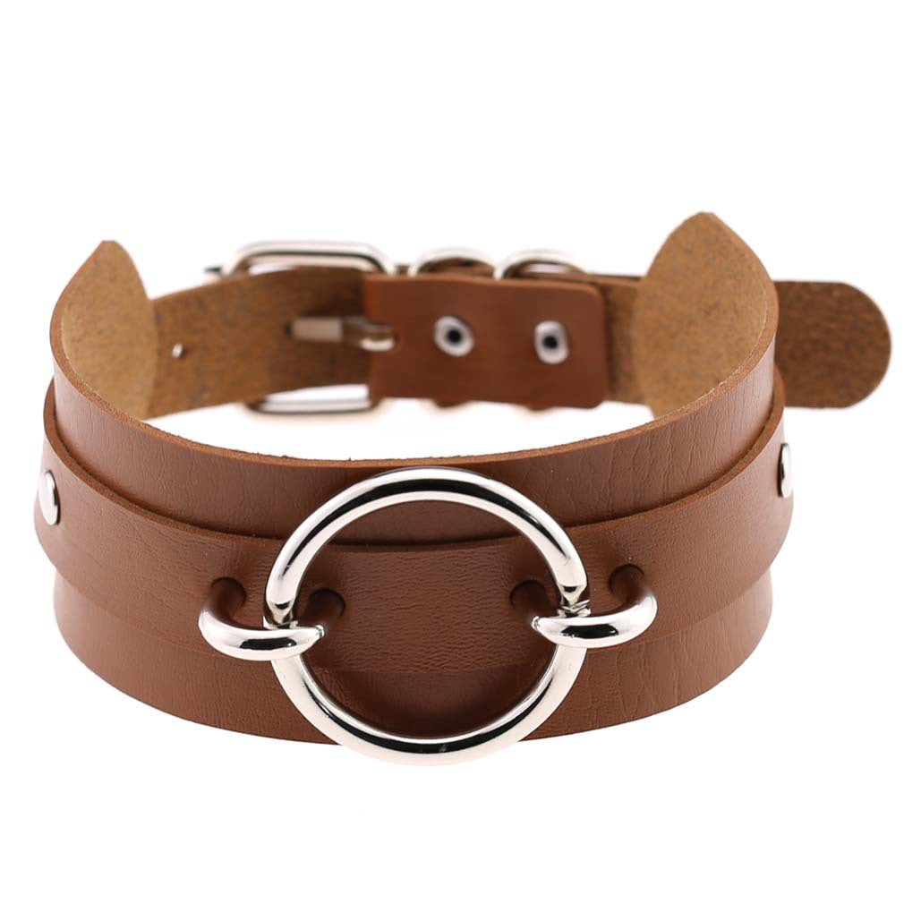 Exaggerated PU Leather Collar Neck Cover Wild O-shaped Necklace Neck Chain