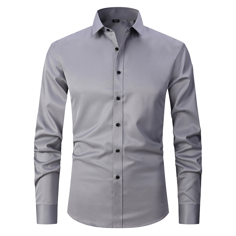 Solid color elastic shirt men's long sleeved cross-border men's fashion shirt men's top slim fit men's clothing