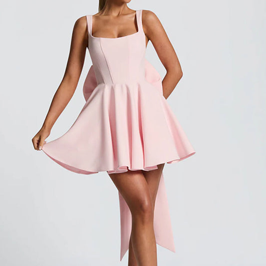 Sweetheart Backless Large Bow Strapless Dress Women's Unique Corset Pattern Splicing Short Skirt