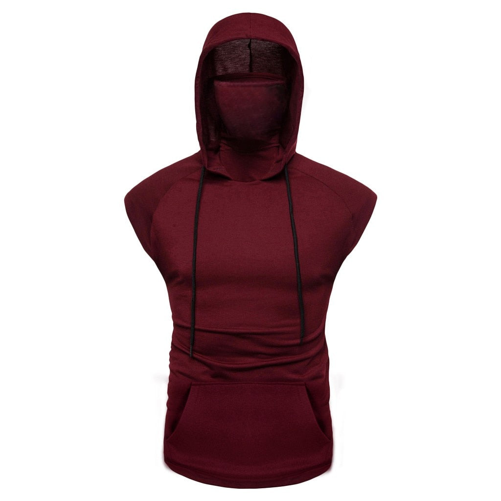 Mens Mask Button Sports Vest Hooded Splice Large Open-Forked Male Vest May 4Th
