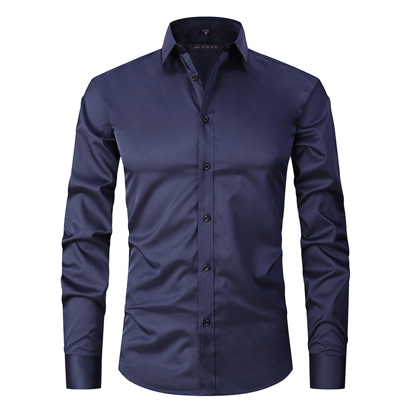 Solid color elastic shirt men's long sleeved cross-border men's fashion shirt men's top slim fit men's clothing