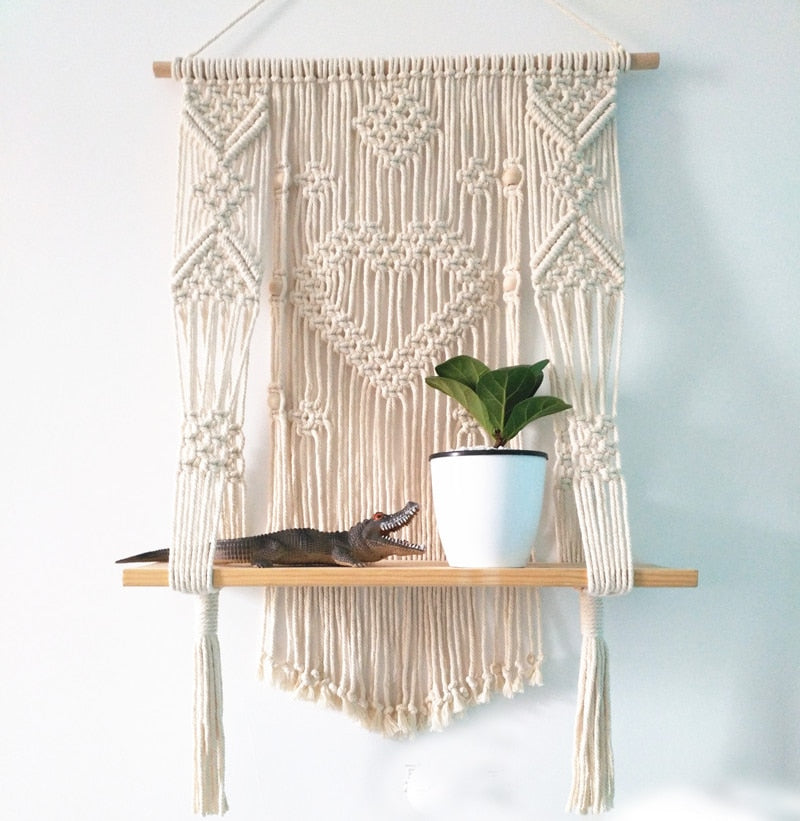 Boho Vibes Macrame Plant Hanger with Shelf