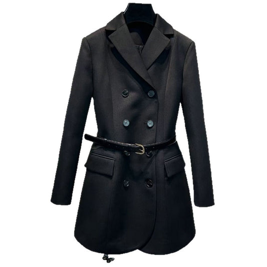Double breasted black suit women's lace up waist jacket
