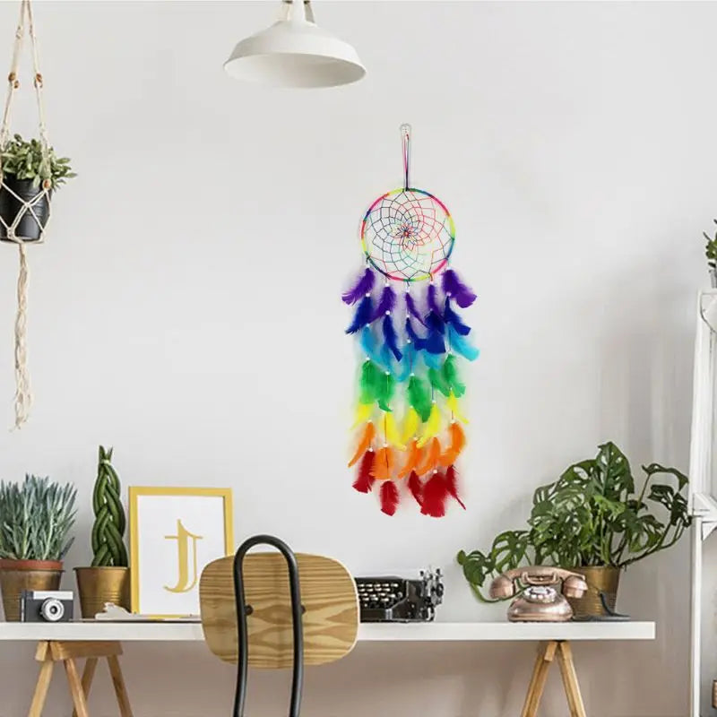Dream Dream Catcher Colorful Dreamcatchers Handmade Rainbow Traditional Feather Hanging Home Wall Decoration Kid Bedroom Craft
