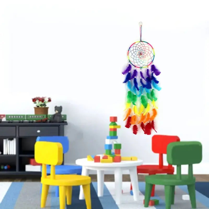 Dream Dream Catcher Colorful Dreamcatchers Handmade Rainbow Traditional Feather Hanging Home Wall Decoration Kid Bedroom Craft