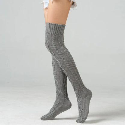 Knitted knee over foot warm leg socks knitted yarn warm knee pads double diamond shaped floor socks