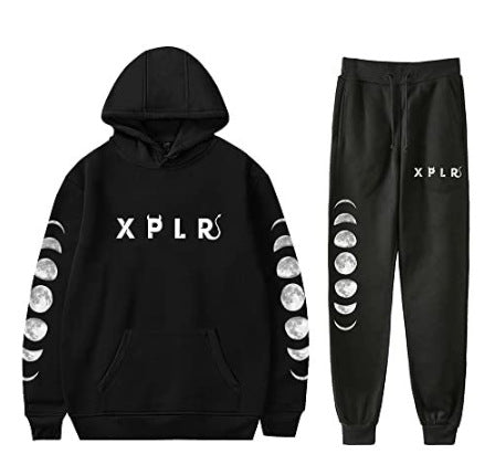 Moon Print Fleece Hoodie + Long Pants Set