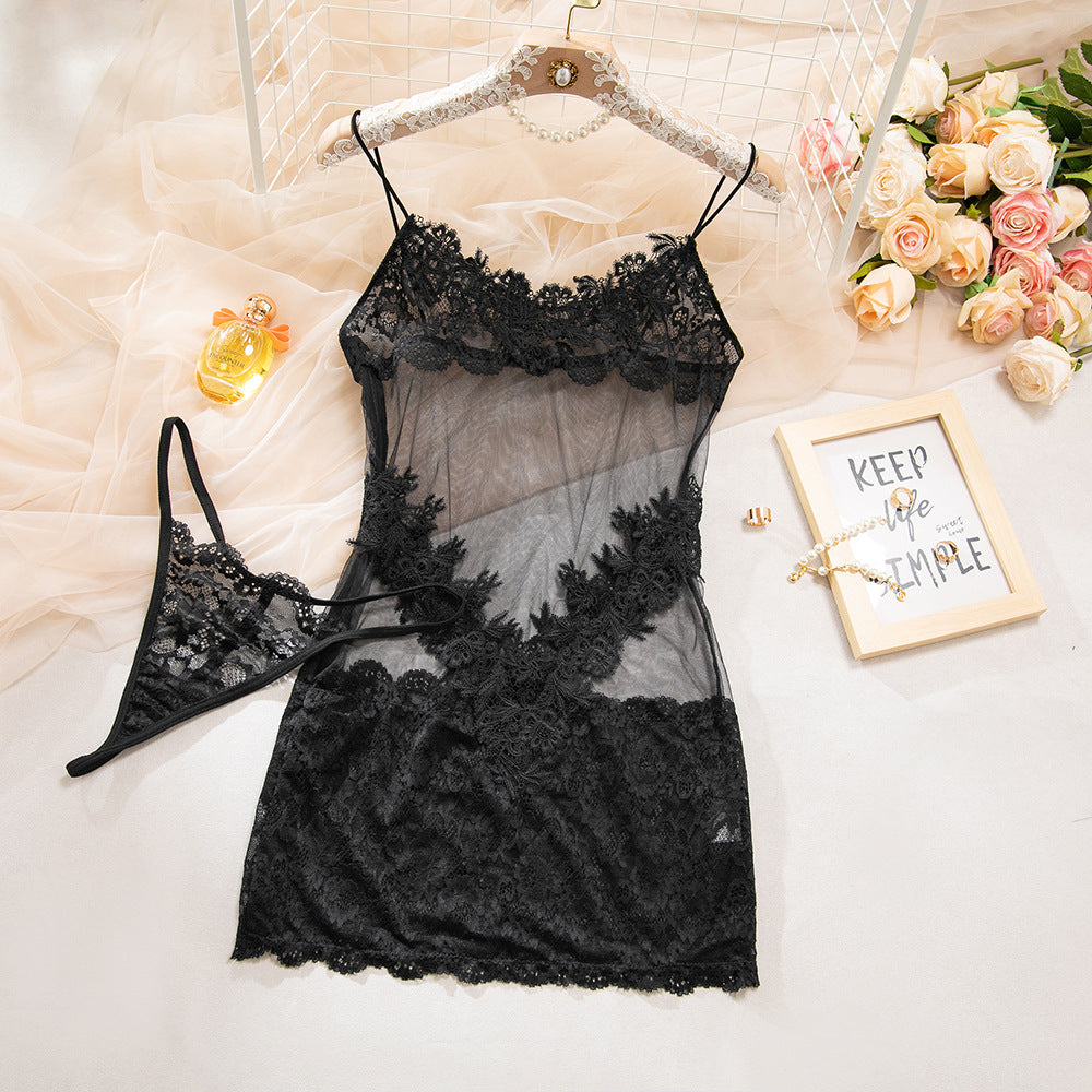 Dnika Mesh Splicing Strapless Nightgown Set
