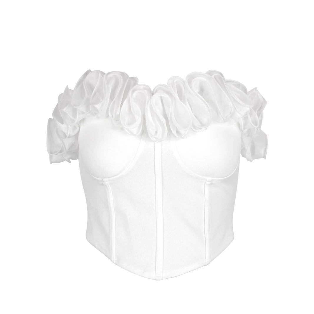 Lace 3D Strapless Corset Top – White