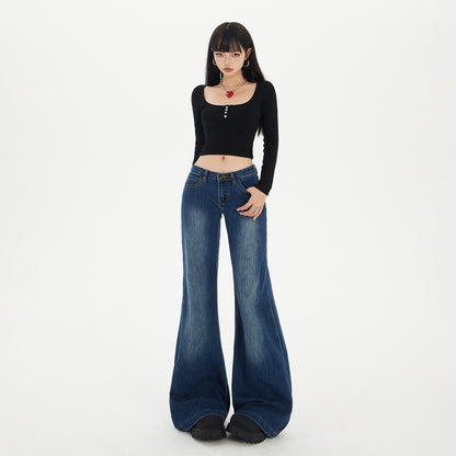 Blue Low-Waist Flared Jeans – Sass Meets Street