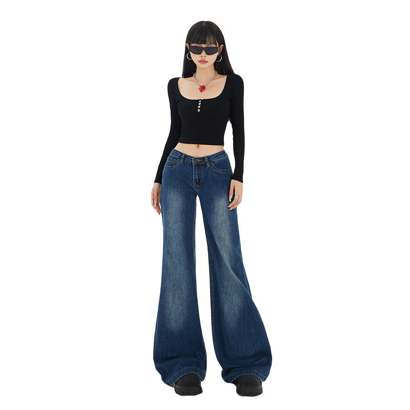Blue Low-Waist Flared Jeans – Sass Meets Street