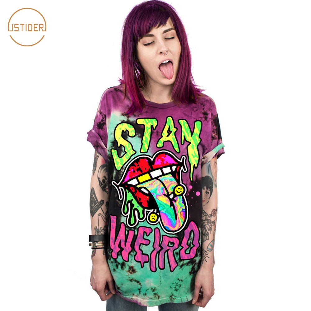 STAY WEIRD Printing Loose Short Sleeve
