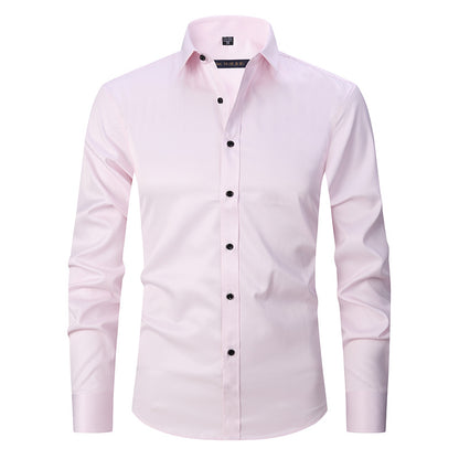 Solid color elastic shirt men's long sleeved cross-border men's fashion shirt men's top slim fit men's clothing