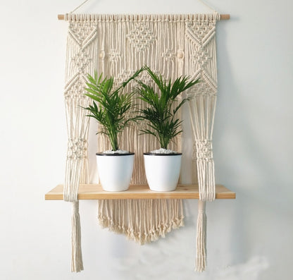 Boho Vibes Macrame Plant Hanger with Shelf