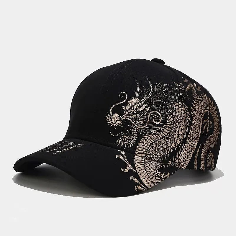 Dragon print duck tongue cap-adjustable baseball cap