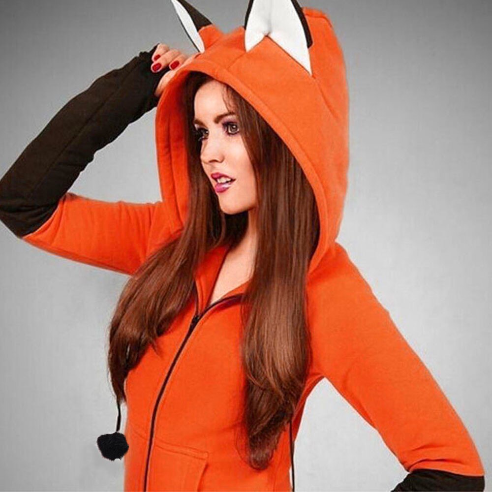 Anime Style Fox Ear Hooded Zip-Up