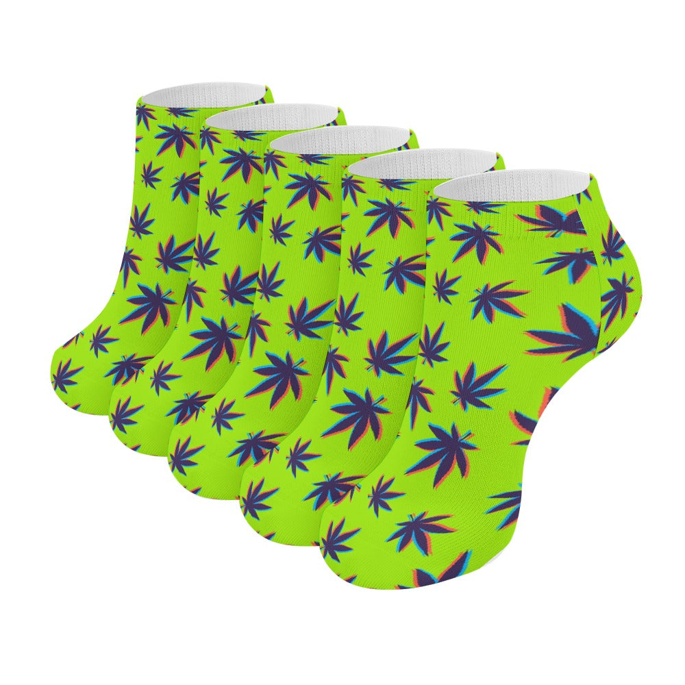 The Perfect Music Festival Socks (5 Pairs) Sweat-proof, Odor-proof, Breathable 420 Weed Leaf Ankle Socks