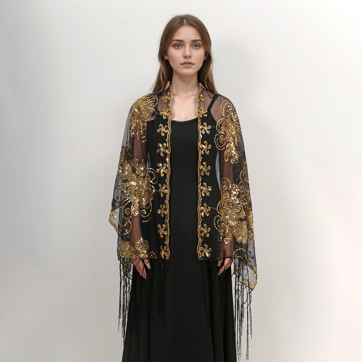 Golden Hour Fringe Sequin Shawl