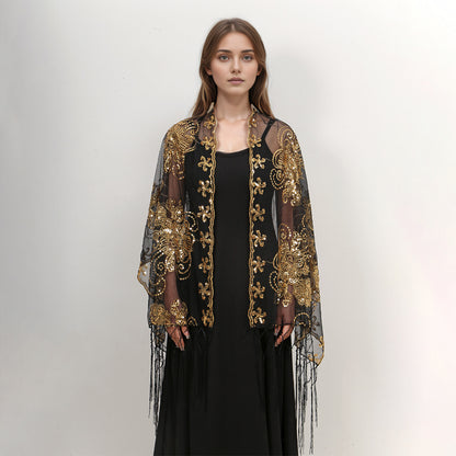 Golden Hour Fringe Sequin Shawl
